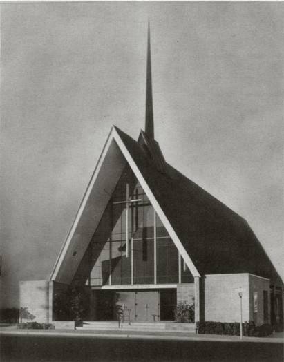 Black and White photo of Church Sanctuary when newly constructed in 1956