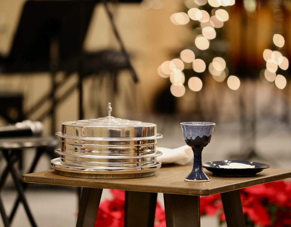 a table set with communion elements