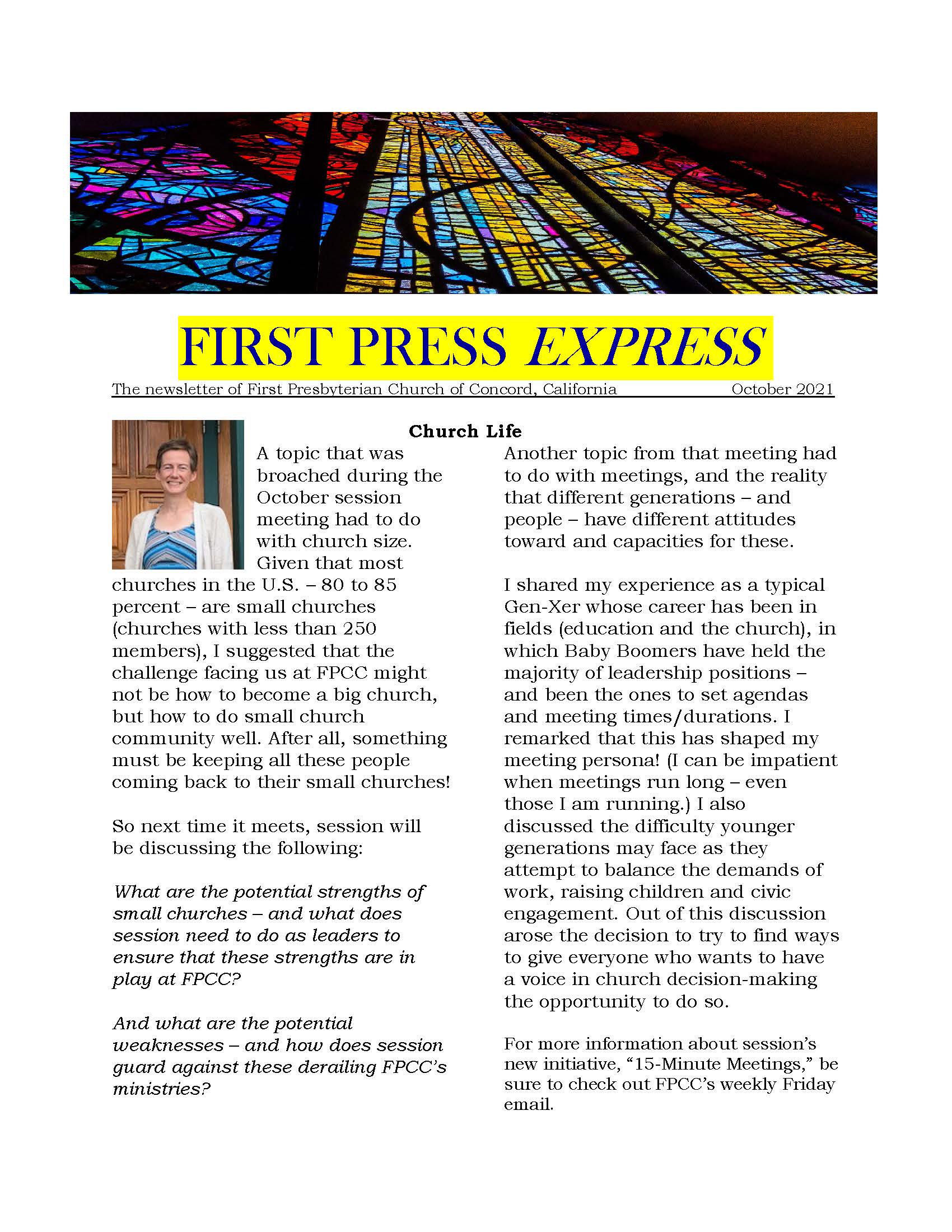 first page of First Press Express October 2021