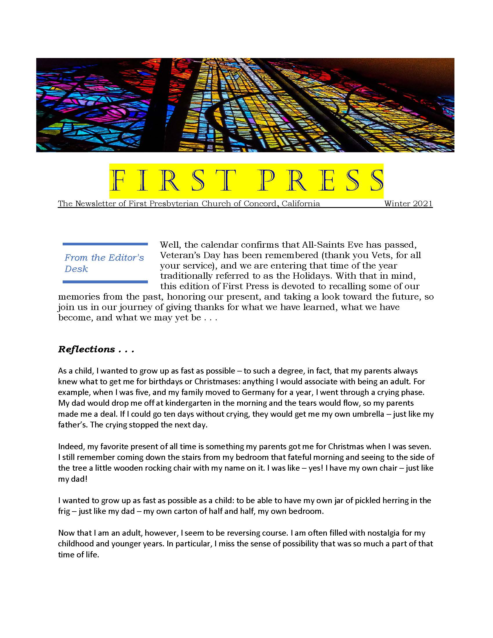 The cover page of First Press Winter 2021