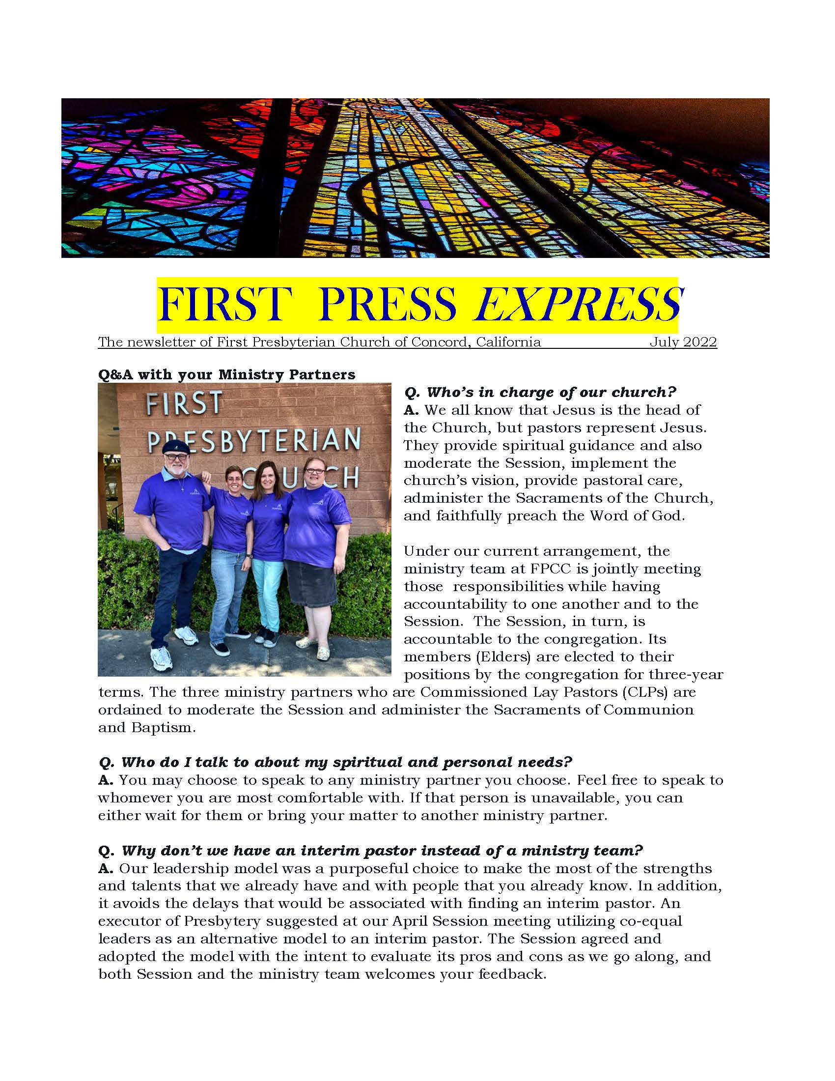 cover of first press express July 2022